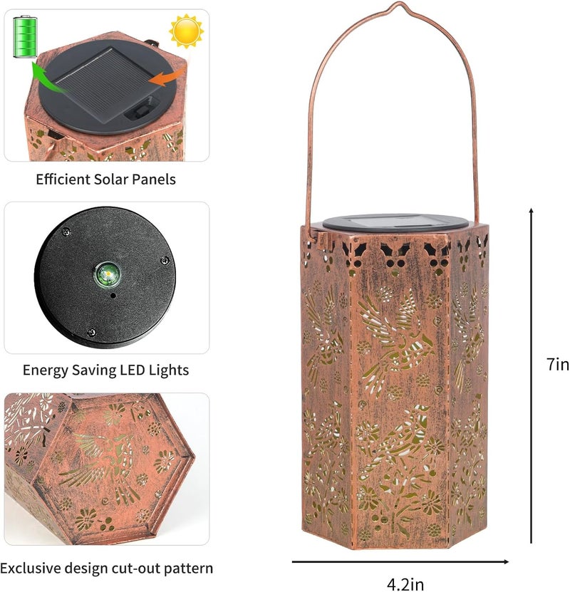 KIKUSUI Solar Cardinal Lanterns Outdoor Hanging Lights, Gifts for Mom Dad Men Women, Hollowed-Out Metal Decor Lantern, Waterproof LED Decorative Garden Light - Image 5